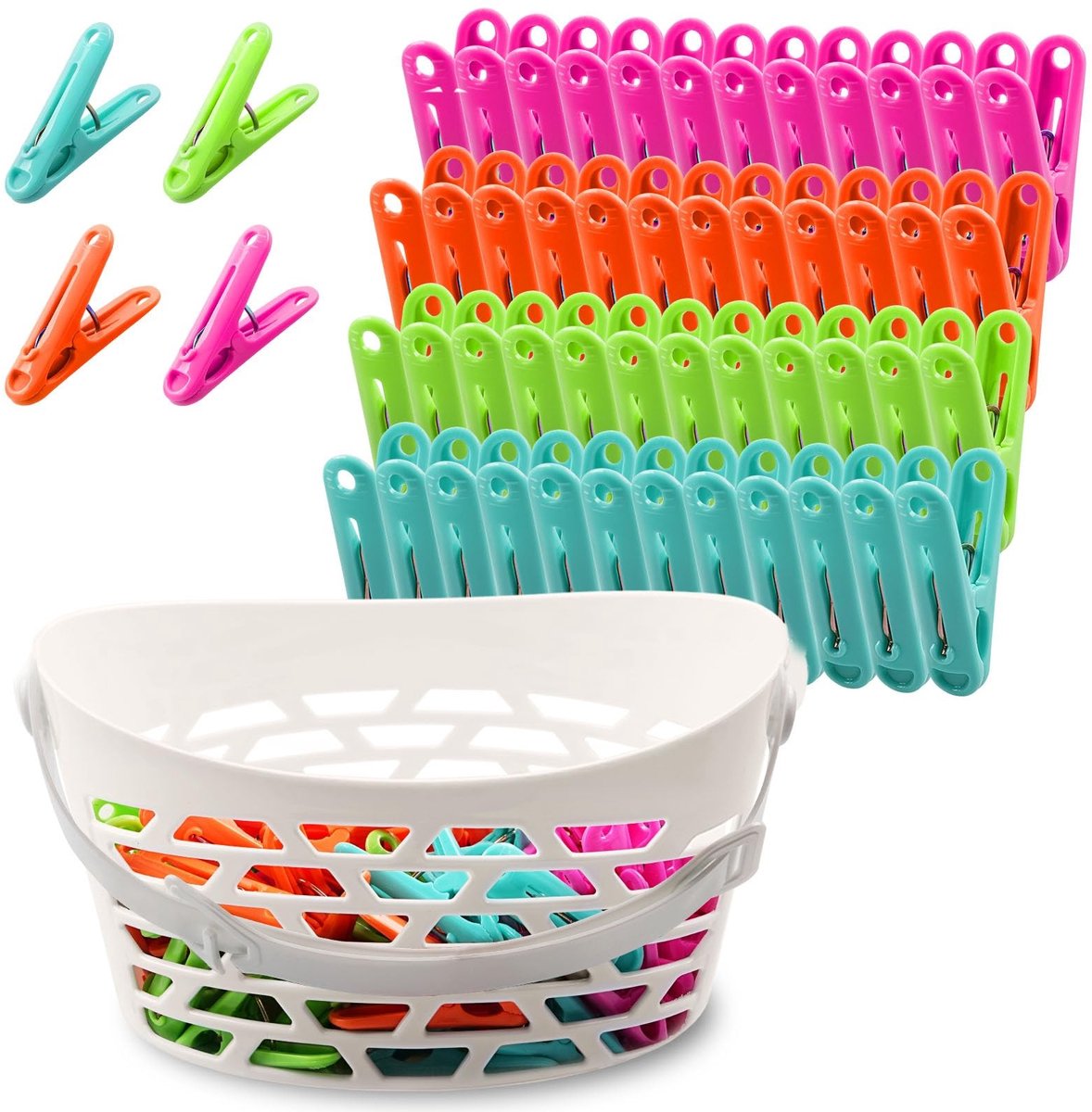 Omgoods - Wasknijpers Set met 48 Stuks in Wit Mandje