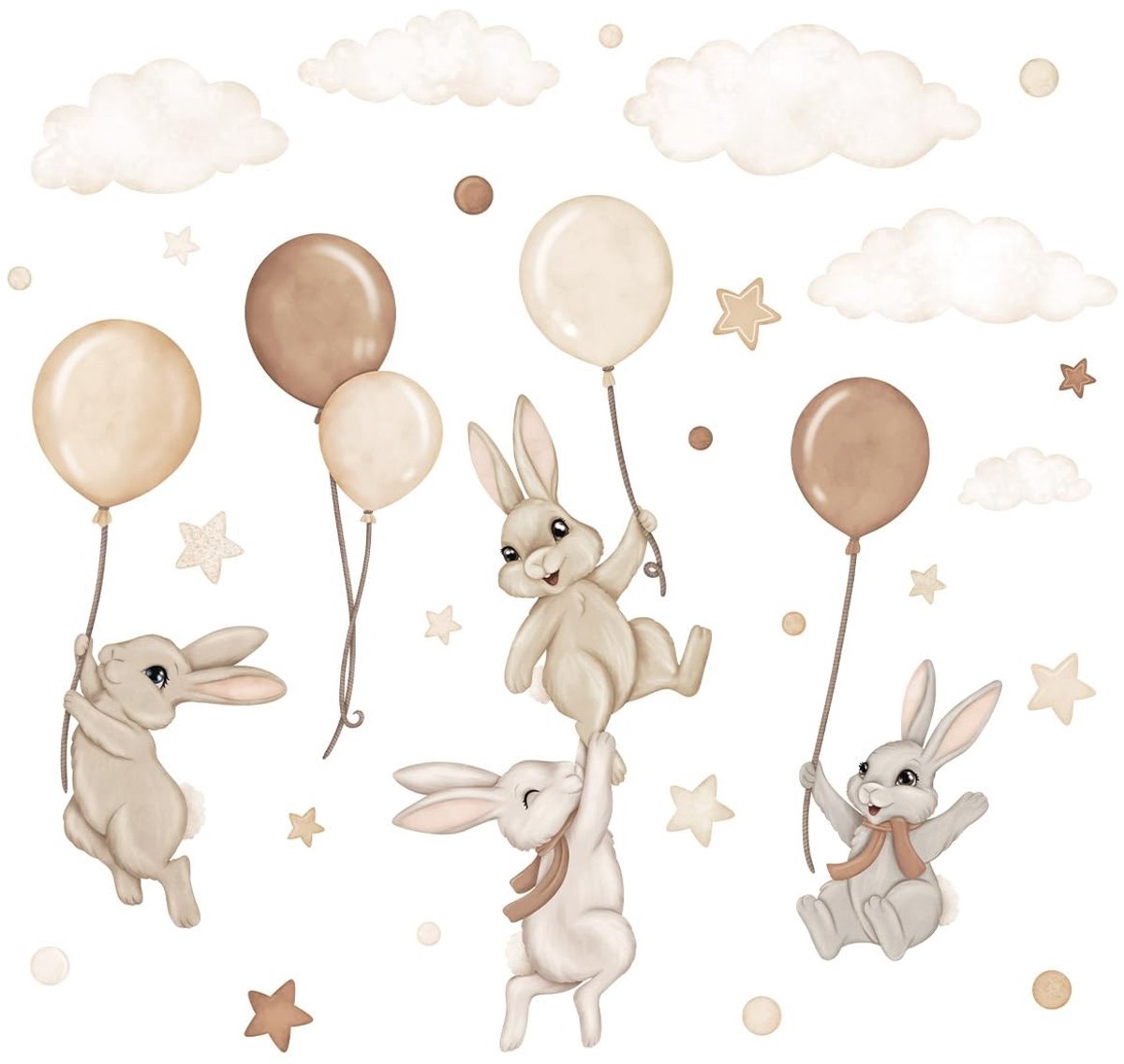 Omgoods - Muurstickerset voor Kinderkamer met Konijnen en Ballonnen