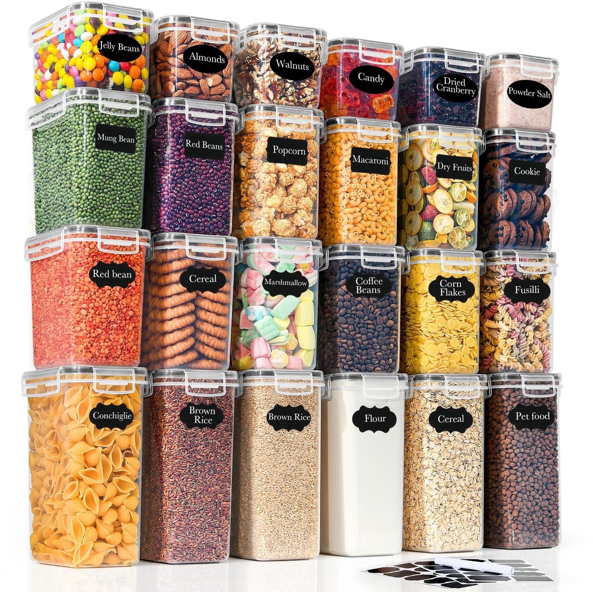 Omgoods - Set van 24 Luchtdichte Opslagdozen met Labels voor de Keuken