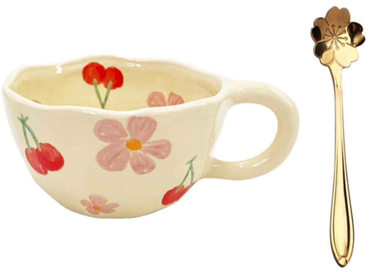 Omgoods - Keramische Koffiemok met Bloemenmotief, Vaatwasserbestendig
