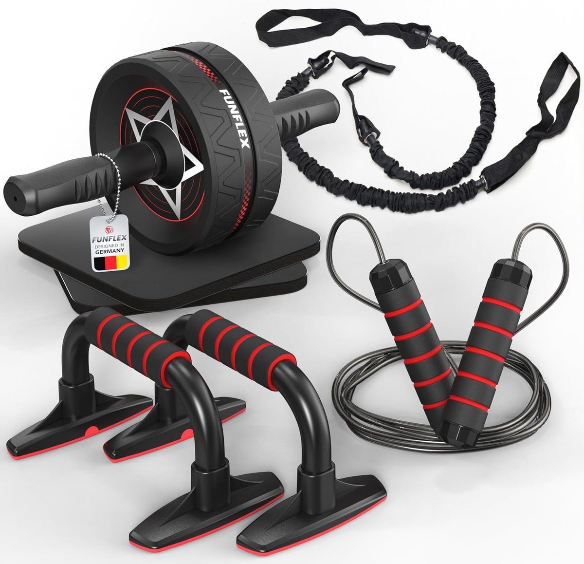SnelShoppen - Abdominal Roller Set - Multifunctionele Fitness Equipment voor Thuis - AB Roller, Push-Up Bars, Weerstandsbanden, Springtouw, Push Up Bo