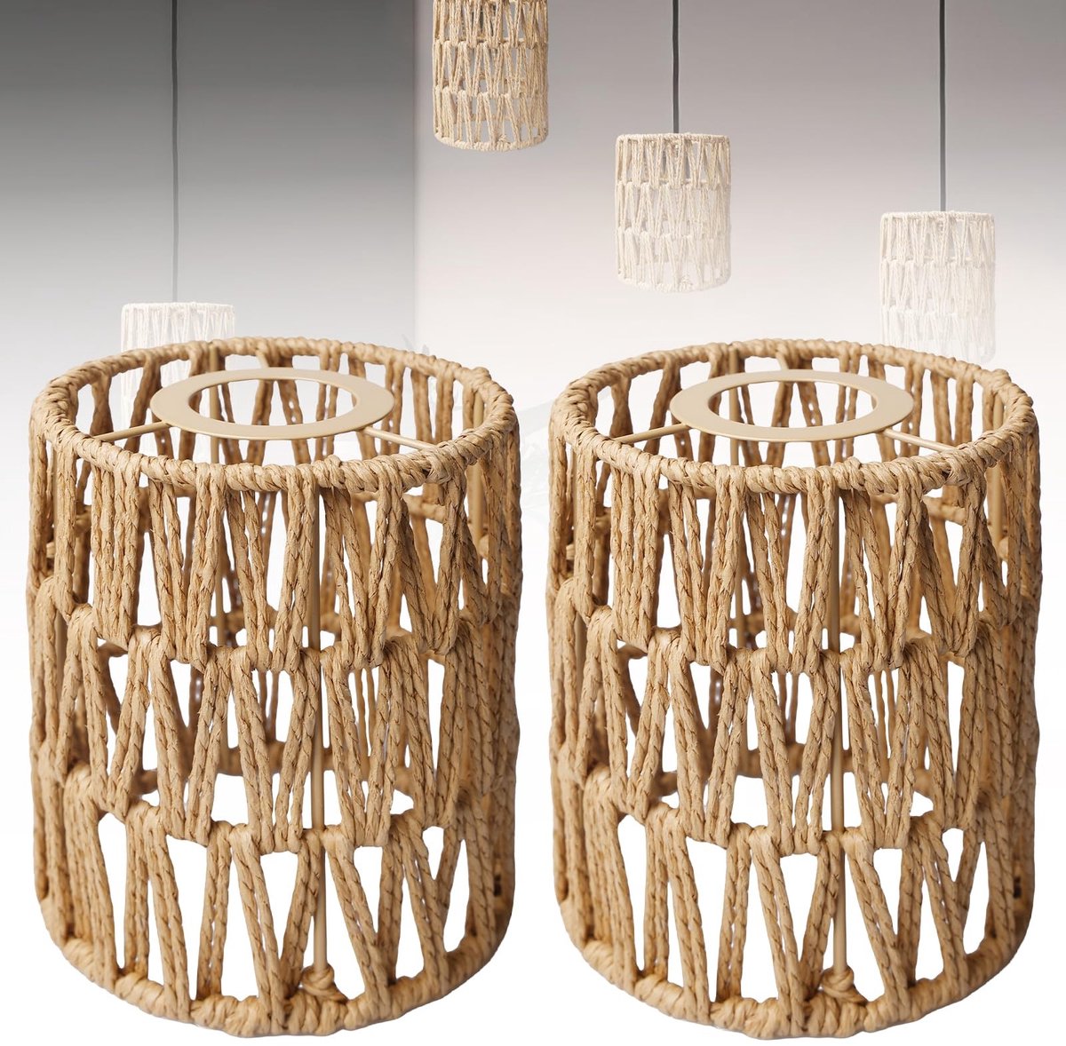 Omgoods - Set van 2 Rieten Lampenkappen voor E27 Fitting