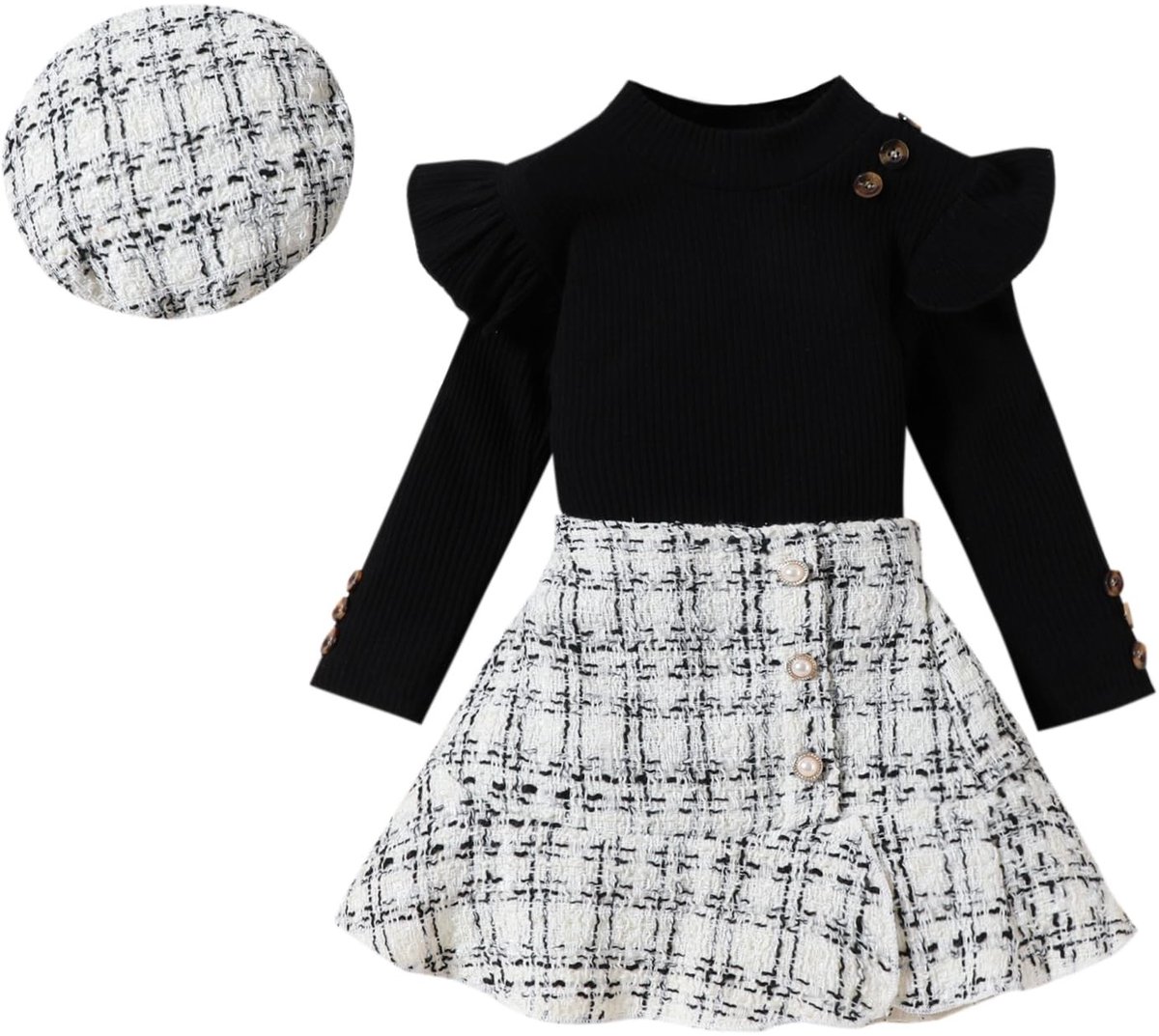Omgoods - Meisjes Set met Lange Mouwen en Ruitjesrok voor Baby's