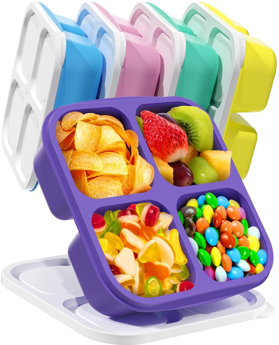 Omgoods- Snackbox met 4 vakken - 5 stuks - Magnetronbestendig - Bento - Voor school/werk/reizen - Antislip deksel - Bento Box
