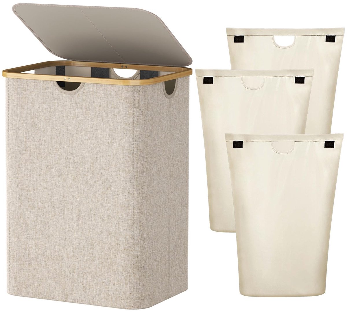 Omgoods - 150L Wasmand met Deksel en 3 Compartimenten
