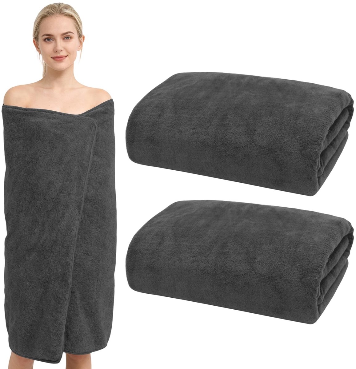 Omgoods - Set van 2 Grote Badhanddoeken, XXL 100 x 200 cm, Grijs