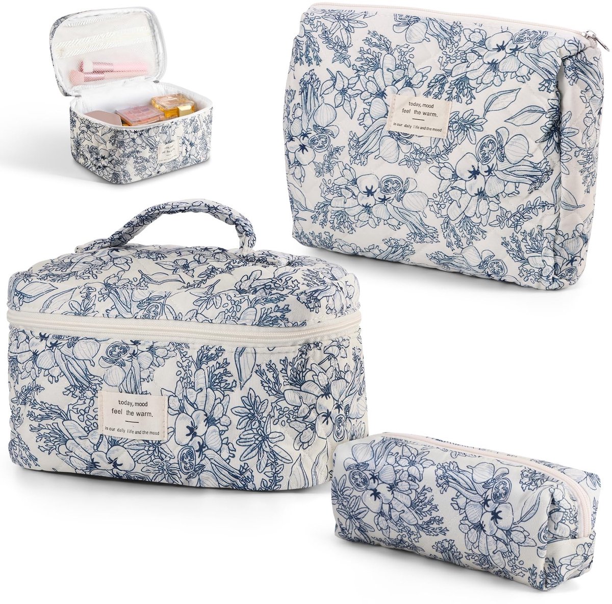 Omgoods - Set van 3 Hangende Cosmetica Tassen - Grote Make-up Tas met Bloemenpatroon