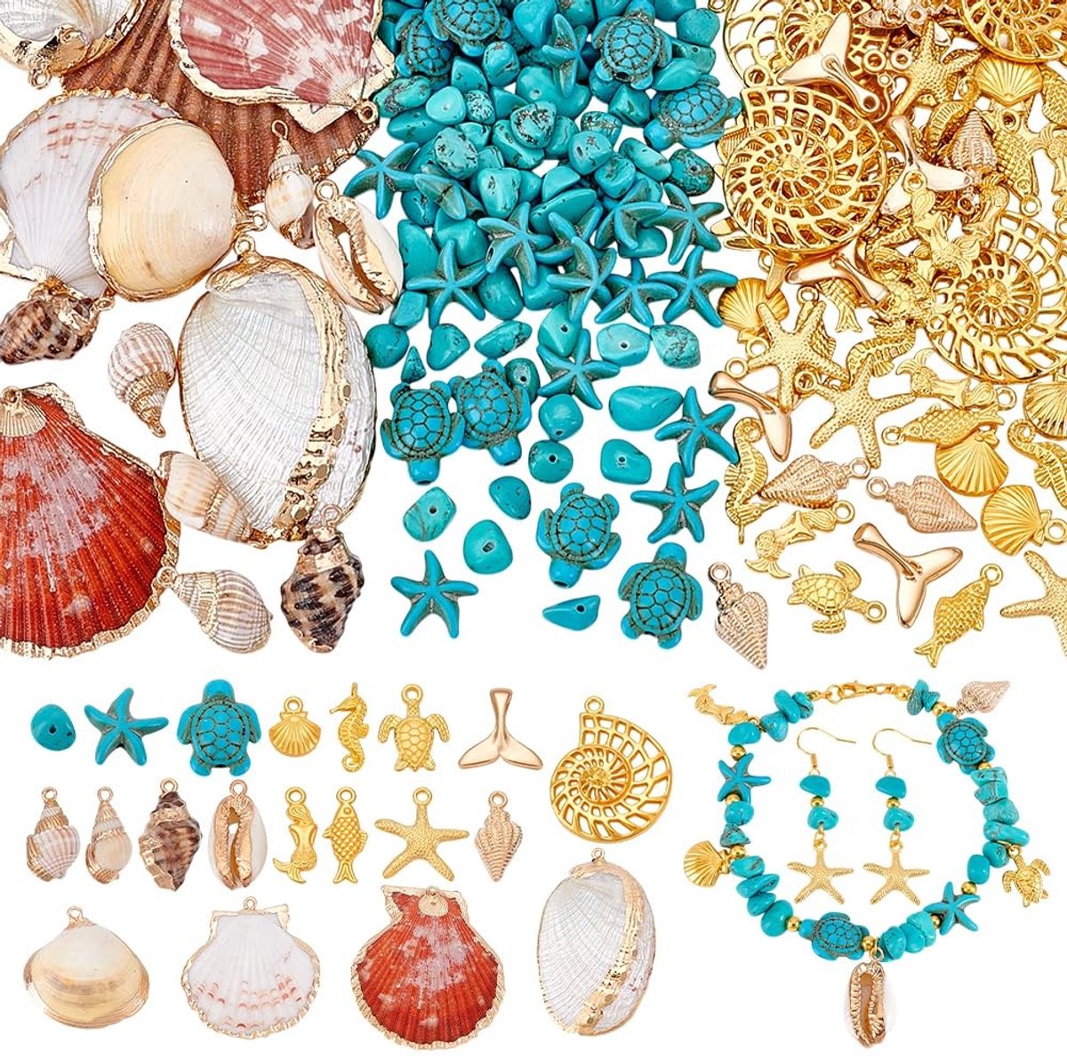 Omgoods - Set voor het Maken van Oceaanarmbanden met Schelp en Kralen