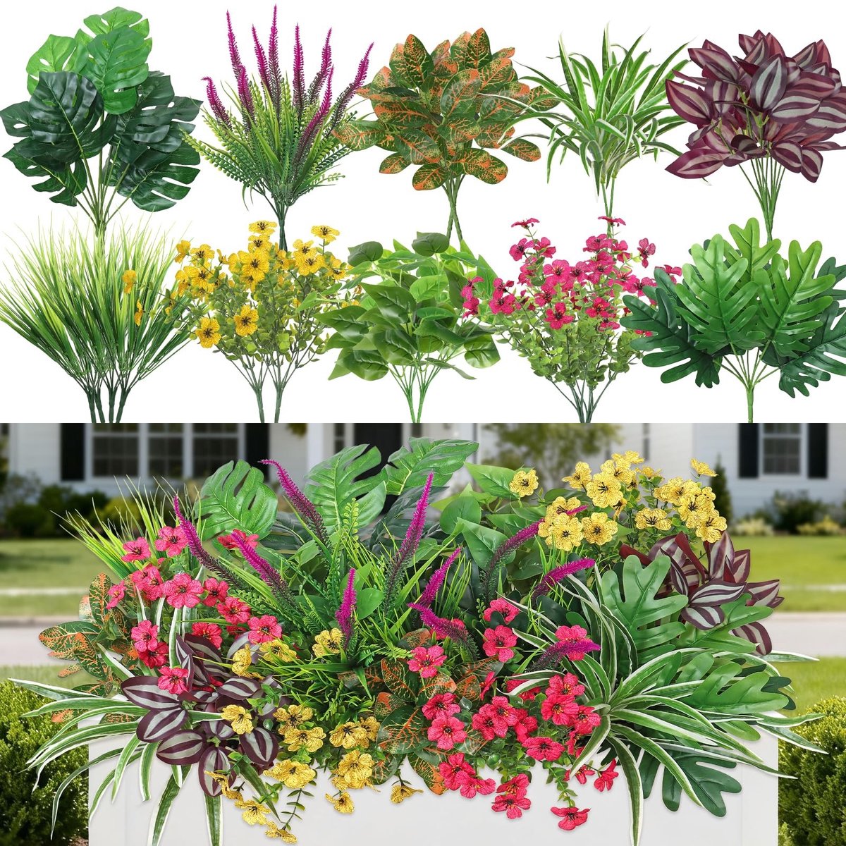 Omgoods - Kunstplanten Set van 20 Stuks - UV Bestendige Nepplanten voor Binnen en Buiten