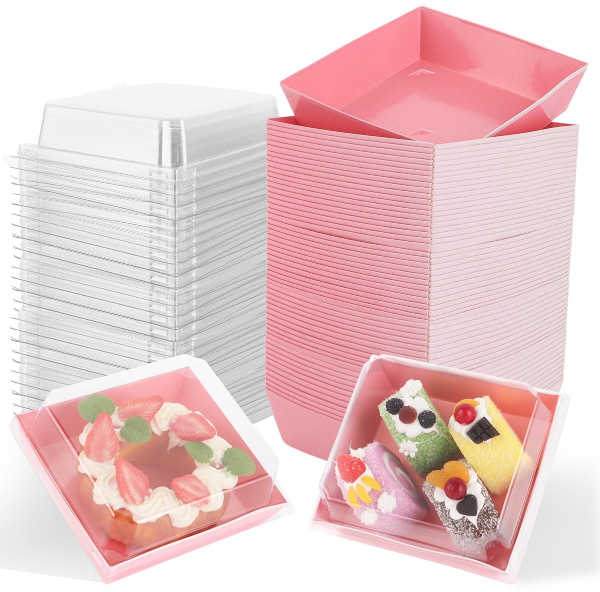 Omgoods- Taartdozen 75 stuks - Karton 13,5x12,5x6,5 cm - Taartbox met deksel - Cupcake-transportbox - Bento taartdoos - Houd levensmiddelen vers - Bakdozen