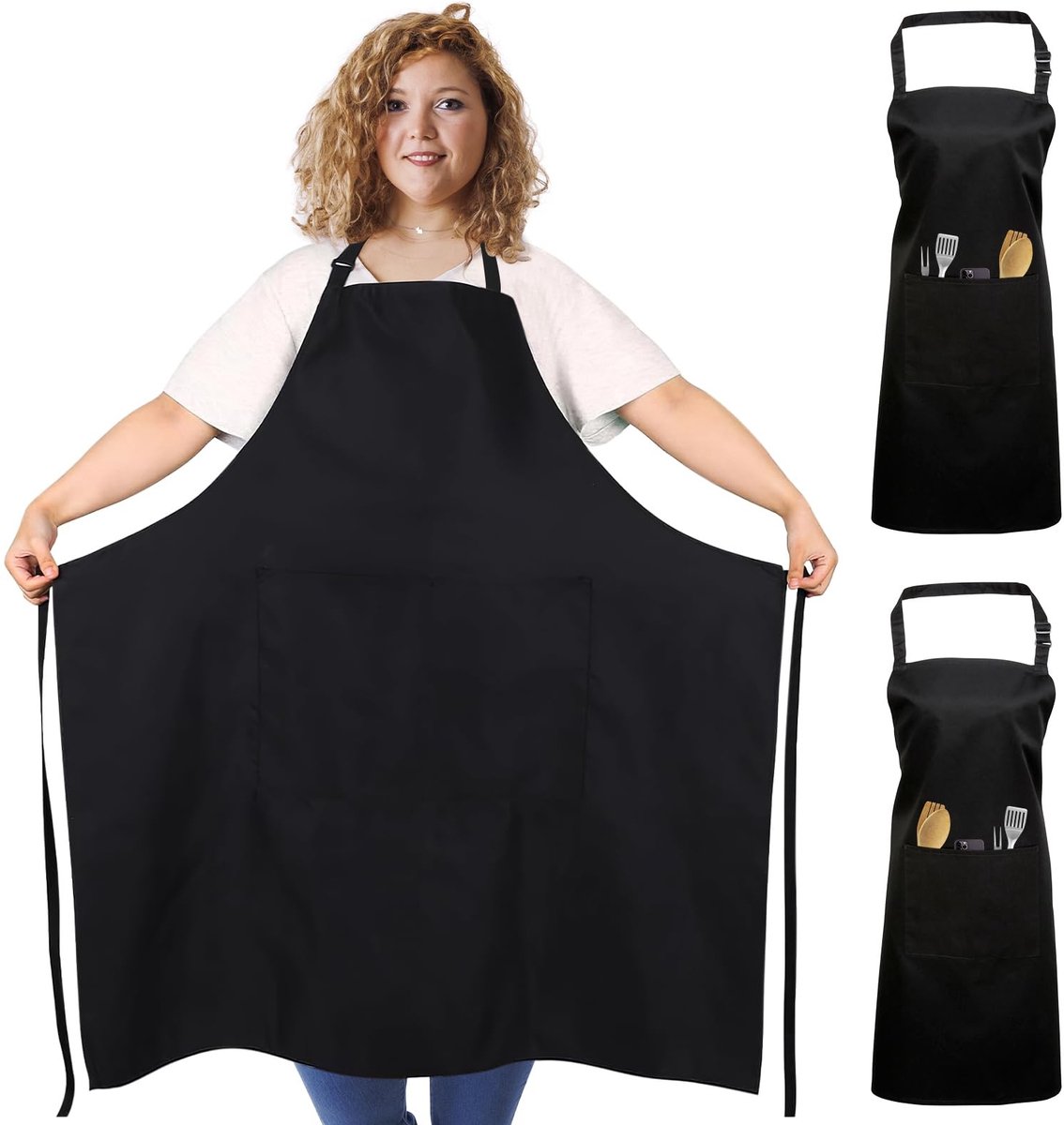 Omgoods- Keukenschorten Professionele Koken - 2 Stuks - Grote Schorten - BBQ/Barbecue - Met 2 Zakken - Voor Dames/Heren - Schort