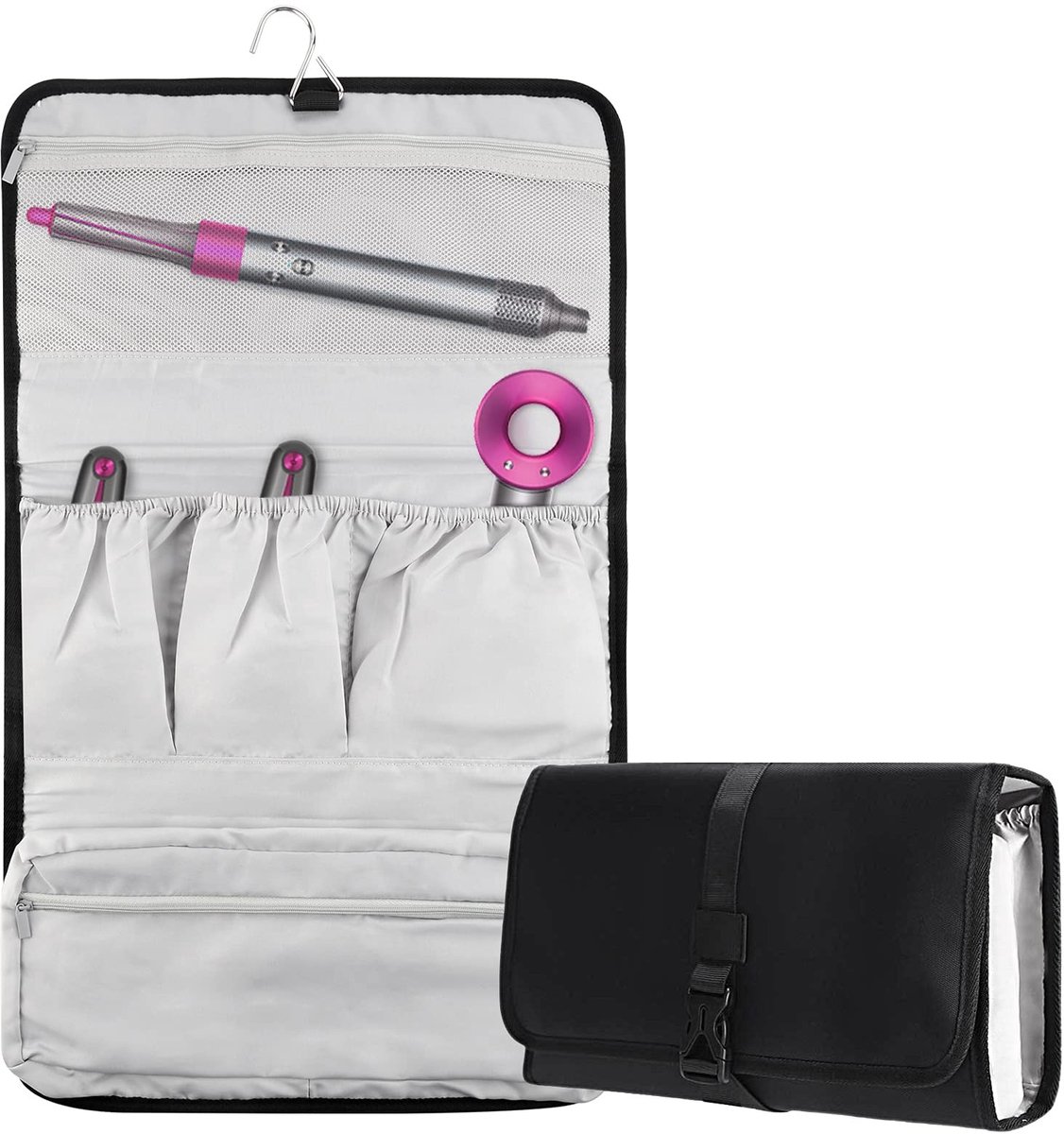 Dailygoods - Reisdraagtas - Opbergtas - Draagbaar en opvouwbaar - Zwart - Voor Dyson Airwrap Styler - Ideaal voor onderweg - Modern design