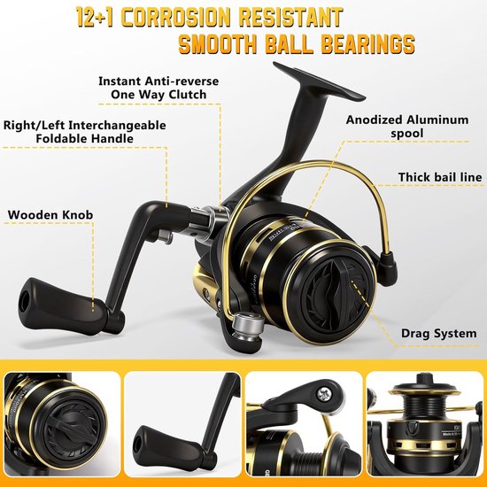 SnelShoppen - Complete Visset 1.8m Telescopische Hengel met Spin Reel, Carbon Fiber, 16 Soft Lures, 100m Vissnoer, Accessoires en Draagtas voor Zoet van Snelshoppen — afbeelding 2