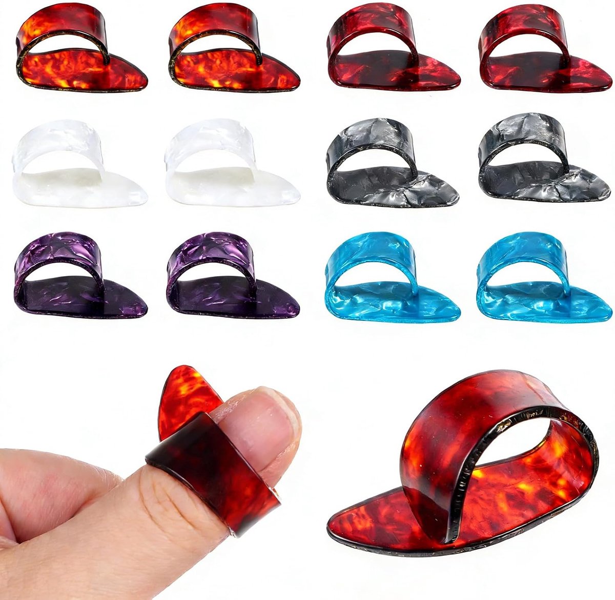 Duimplectrums Celluloid - Vinger Picks - Snaarinstrument Spelen - Set van 12 stuks - 33 cm - 6 Kleuren