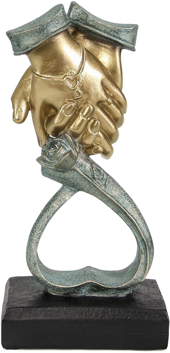Dailygoods- Handensculptuur Gouden Koppels - Beeldjes Decoratie - Romantische Woonaccent - Huwelijksverjaardag Cadeau - Hoogwaardige Hars - 22,8x10,9x6,3 cm - Beeldje