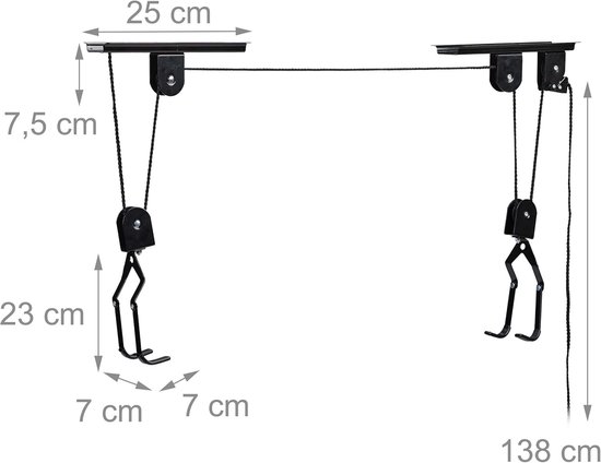 Thijox - Fietslift Plafond 30 kg - Fietstakel met Katrol voor Garage en Kelder tot 4 m Hoog, Ruimtebesparend en Handig, Zwart van thijox — afbeelding 3