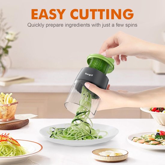 SnelShoppen - Groentespiraal, Courgette-Spaghetti Maker, Handmatig Gereedschap, BPA-vrij, Vaatwasmachinebestendig, 4-in-1 Courgette-Pastamachine voor — afbeelding 5