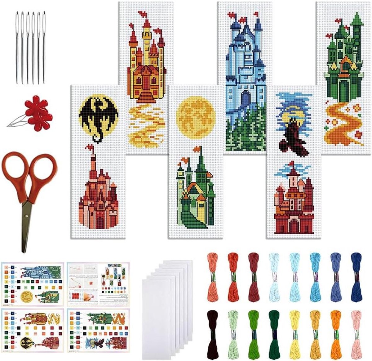 Kruissteek Bladwijzers - Handgemaakte Lezers - Hobby Knutselen - Wasbaar Patroon - 6 Stuks 20cm - Multicolor