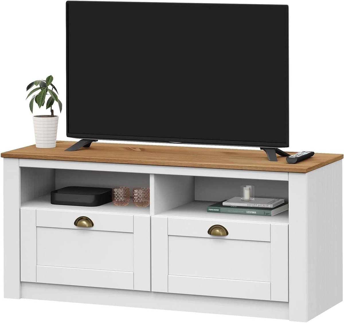 TV meubel - Lowboard commode - Ontspannen avonden - Massief grenenhout - 110 x 50 x 40 cm - Wit bruin