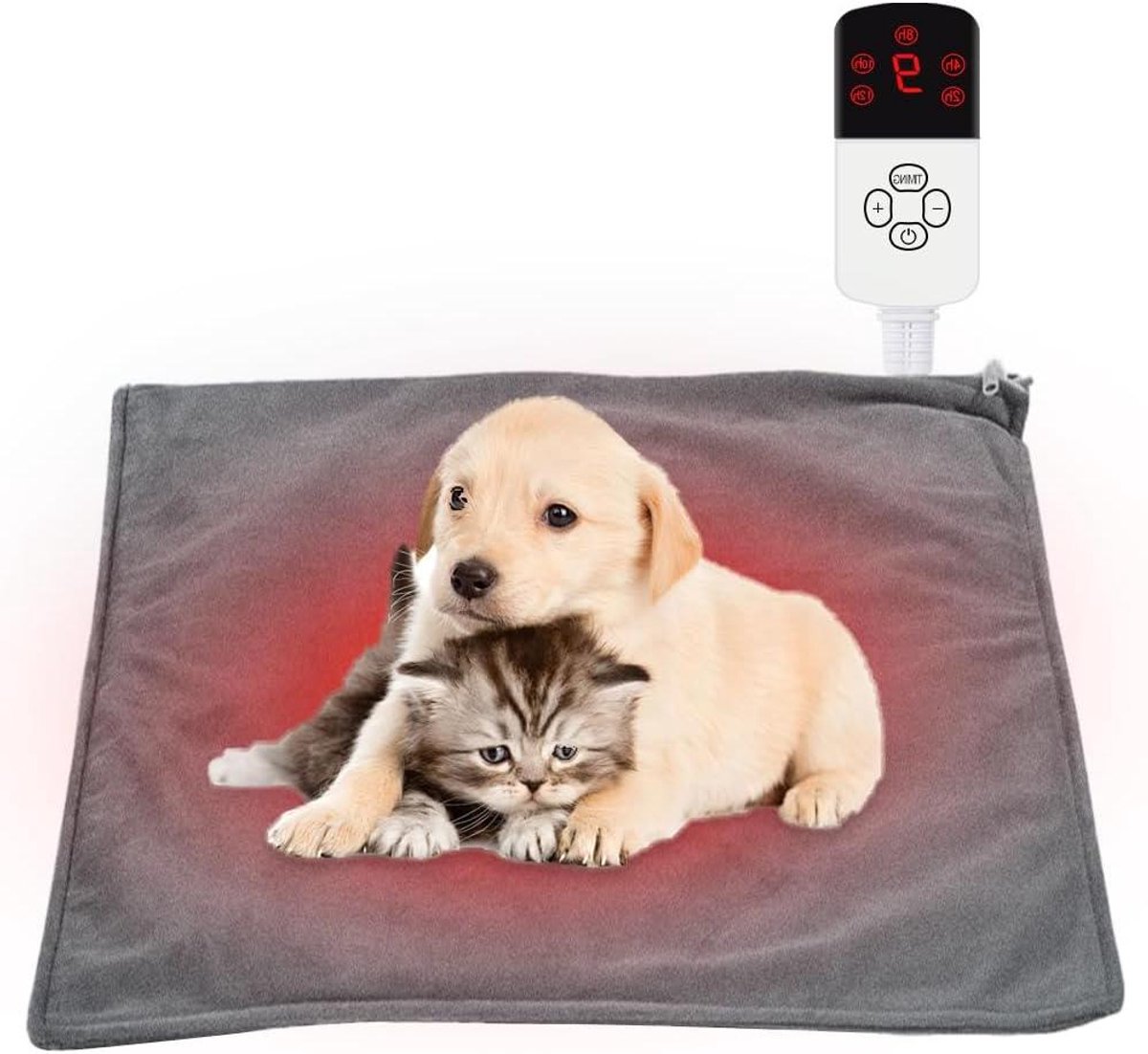 Elektrische deken huisdier - Verwarmingsmat kat hond - Warm en comfortabel - 9 temperatuurstanden - 45 x 45 cm - Grijs