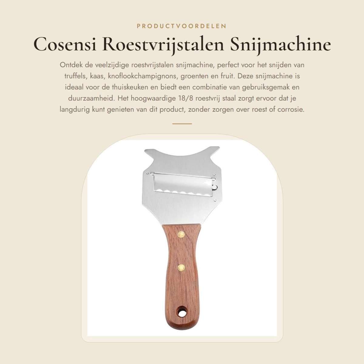 Dailygoods- Snijmachine Roestvrij Staal - Verstelbaar Mes - Antislip Houten Handvat - Duurzaam - Lichtgewicht - 19,5 x 8 x 1,2 cm - Schaaf