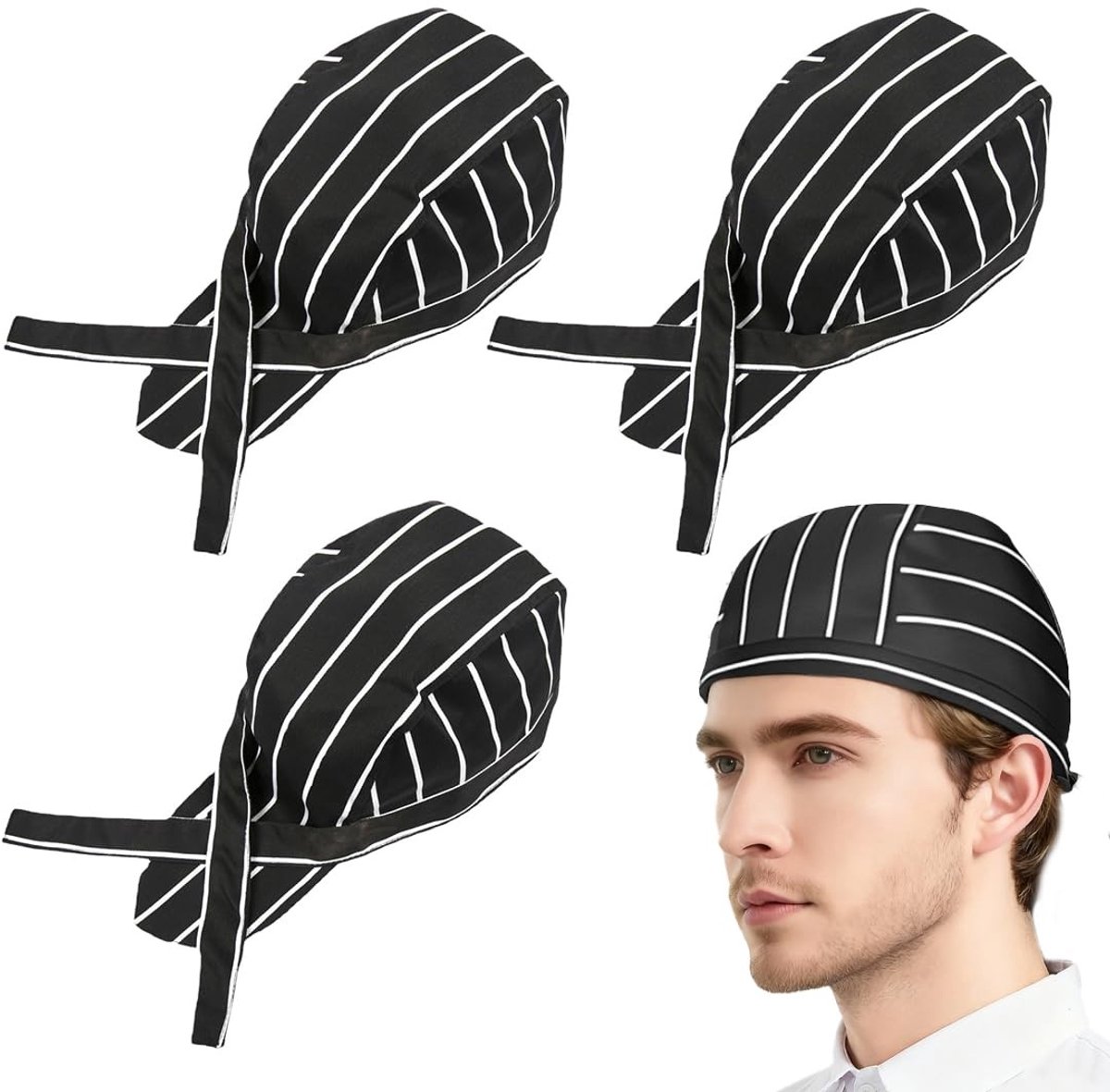 Dailygoods- Koksmuts Verstelbaar - 3 x Uniseks - Hoofddeksel voor Koken - Bandana voor Restaurants - Duurzaam Polyester - Ademend en Comfortabel - Keukenmuts