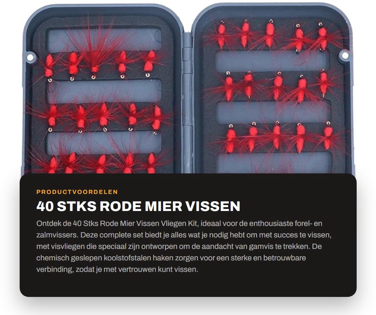 Dailygoods- Vliegen Kit 40 Stuks - Rode Mier Vliegen - Forel/Zalm Vliegen - Tackle Set - Lichtgewicht Doos - Chemisch Geslepen Haken - Vliegvissen