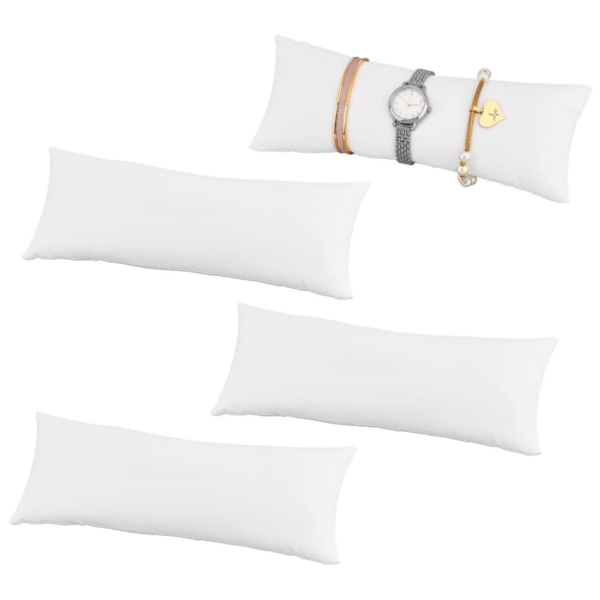 Dailygoods- Horlogekussen 4 stuks - Lange Horlogekussens 23 x 8 cm - PU Leer - Sieradenhouder - Organizer - Display Kussen - Sieradenstandaard