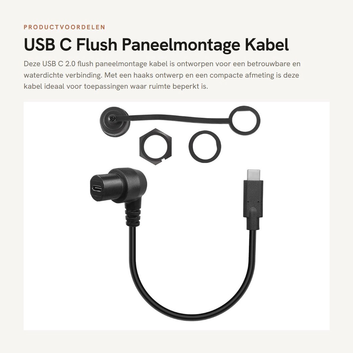 Dailygoods- USB C Kabel Waterdicht - USB C 2.0 Panel Mount - 30 cm - Verlengkabel - M15 Schroefdraad - Eenvoudige Installatie - Paneelmontage Kabel
