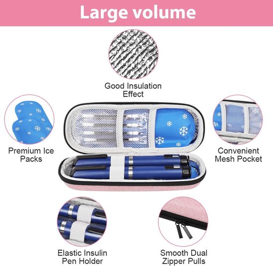 Insuline koeltas - Insuline Koeltas met 2 Ice Packs - Diabetes koeltas - Koelbox - Insuline gekoelde harde koffer- Koeltasje voor op reis - Insulinepennen koeltas - Draagbare Insuline Etui - Waterdicht en temperatuurisolerend - Roze — afbeelding 4