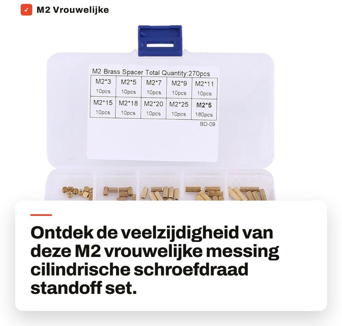 Dailygoods - M2 Vrouwelijke Messing Cilindrische Schroefdraad Standoff - Compleet Assortiment - 270 Stuks - Handige Opbergdoos - Perfect voor Bevestig...