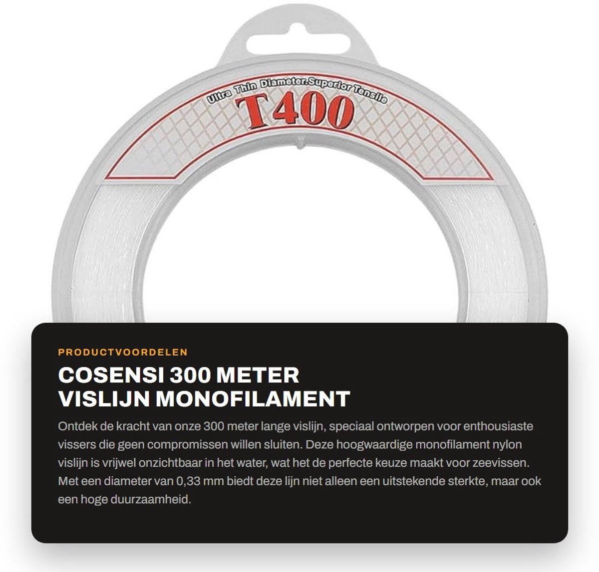 Dailygoods- Vislijn 300 Meter - 0,33 mm Monofilament - Doorzichtige Nylon - Sterk en Duurzaam - Ideaal voor Zeevissen - Lage Zichtbaarheid - Vissnoer