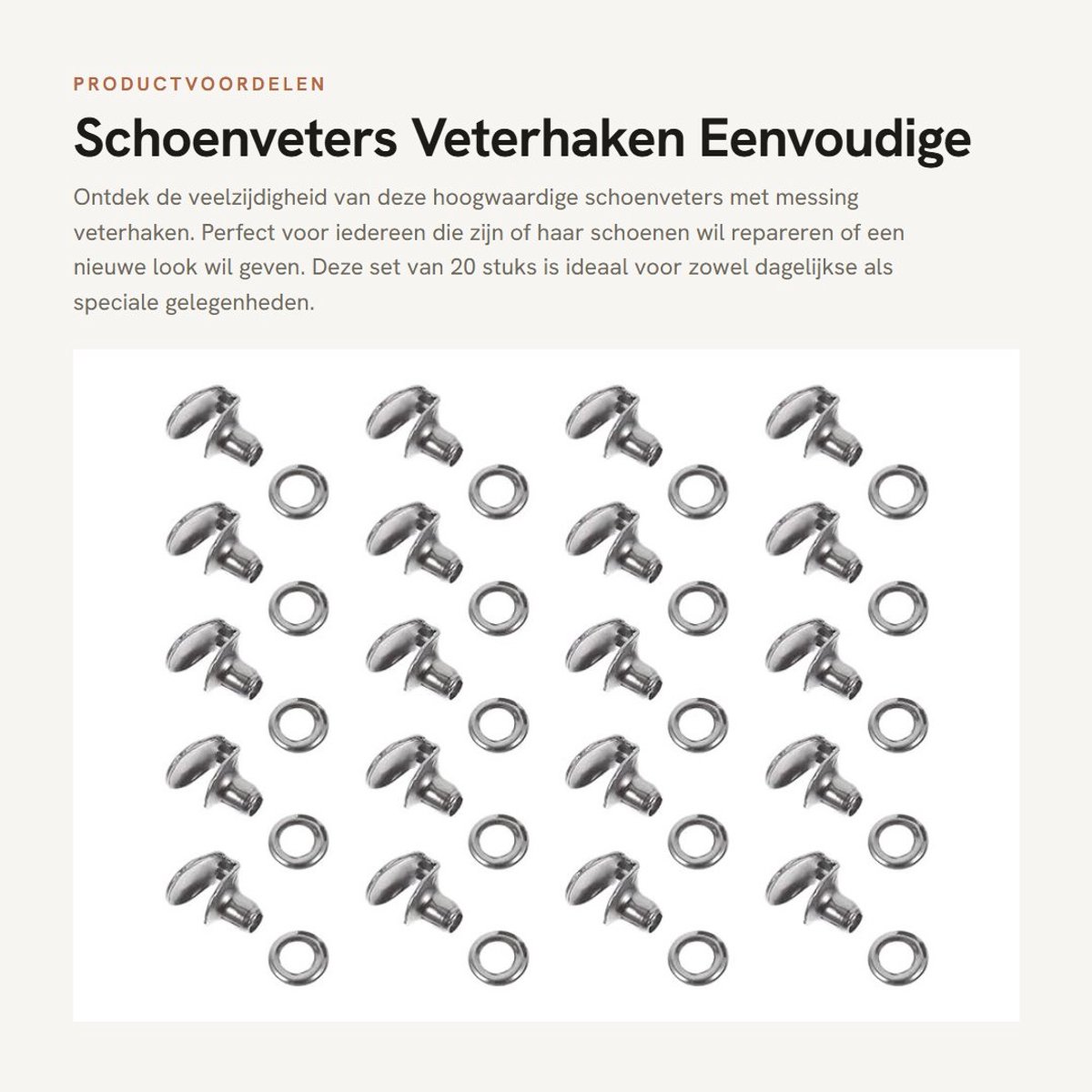 Dailygoods- Schoenveters 20 Stuks - Vetergespen - Messing Haken - Laarshaken - Reparatie Accessoires - Praktisch en Stabiel - Veterhaken