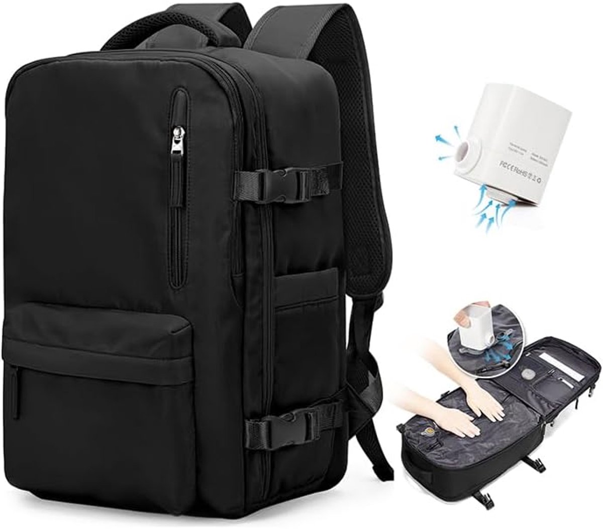 SnelShoppen - Vacuümrugzak Handbagage, Reisrugzak voor Easyjet, Weekendtas en Wandelen, Casual Dagrugzak met Pomp, Onder de Stoel in het Vliegtuig, G0