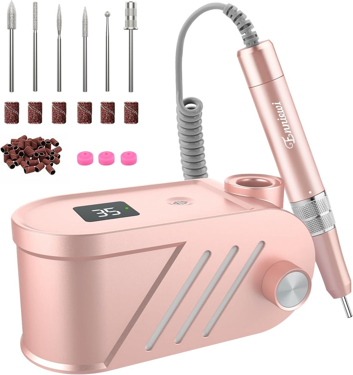 Thijox - Professionele Nagelfrees 35.000 Omw/m voor Gelnagels en Acrylnagels, Bit-Lock Design, Manicure Pedicure Set met LED-Display - Roze