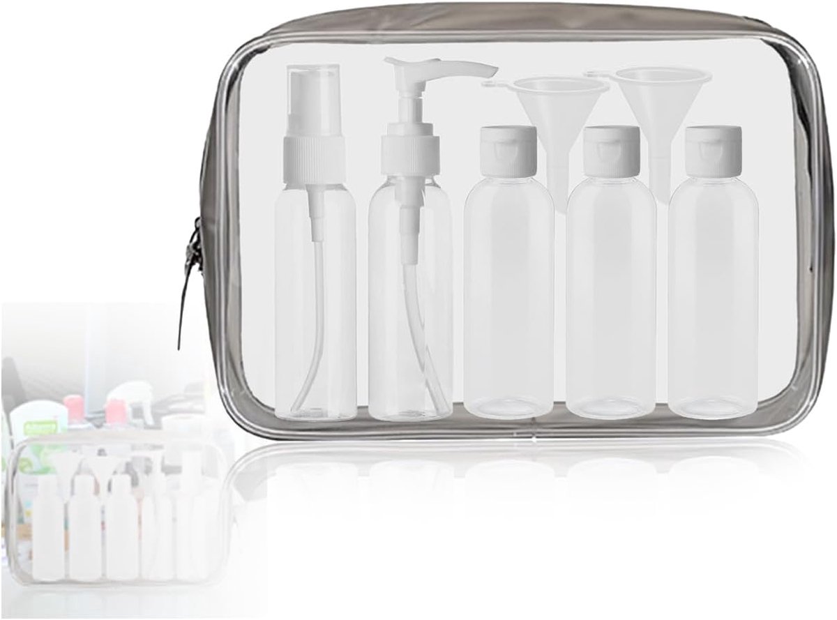 Thijox - KAPSING Toilettas Reisflessenset 5 Stuks - Transparante Vloeistof Houder - Lekvrij Opbergtas voor Reiscosmetica - Ideaal voor Vakantie, Kampe