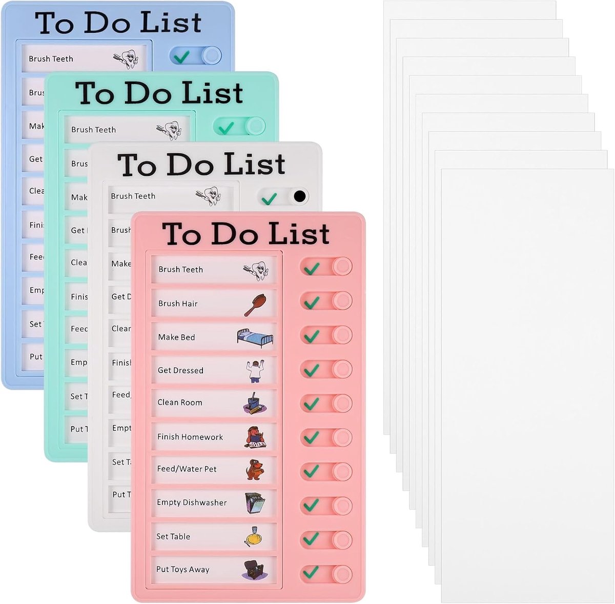 Thijox - JIANTA Klusjesgrafiek voor Kinderen - 4 Stuks To Do Lijst en Checklist Board - Afneembaar en Herbruikbaar Dagelijks Schema Gedrag Grafiek - M