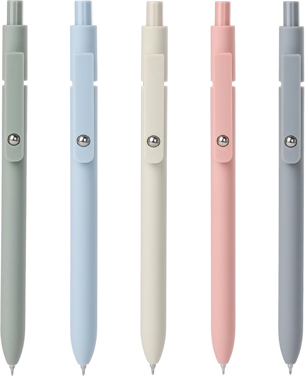 Thijox - Gelpennen Zwarte Inkt 5 Stuks - 0,5 mm Fijne Punt - Morandi Retro Pennenset met Sneldrogende Inkt en Comfortabele Siliconen Grip - Ideaal voo