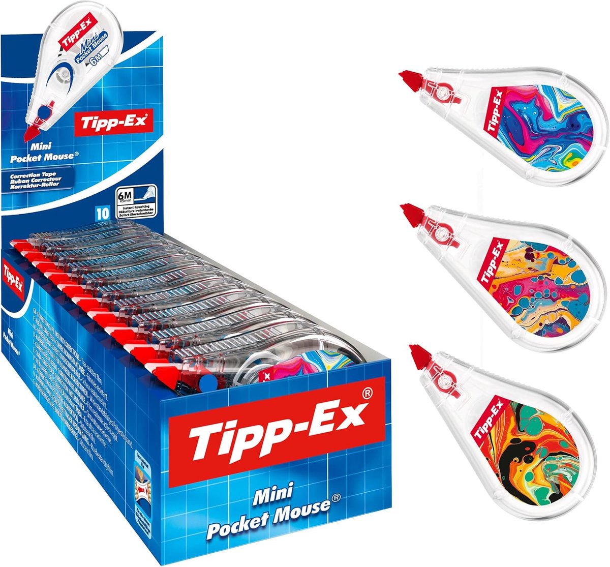 Thijox - Tipp-Ex Mini Pocket Mouse Correctieroller 6m - 10 Stuks - Compacte Correctietape voor Kantoor, Thuis en School - Direct Droog en Herbruikbaar
