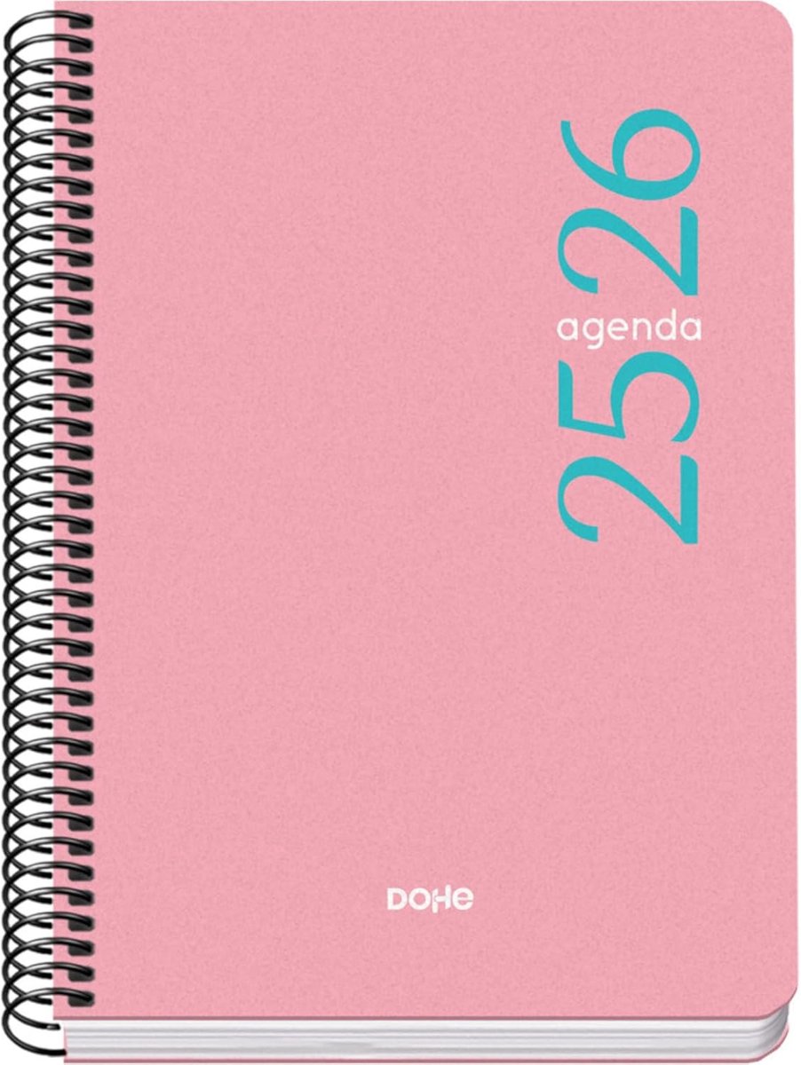 Thijox - Schoolagenda 2025 2026 A5 - Weekoverzicht, Spiraalbinding, Flexibele Kaft, Spaans en Engels, Roze, Perfect voor Studenten en Scholieren
