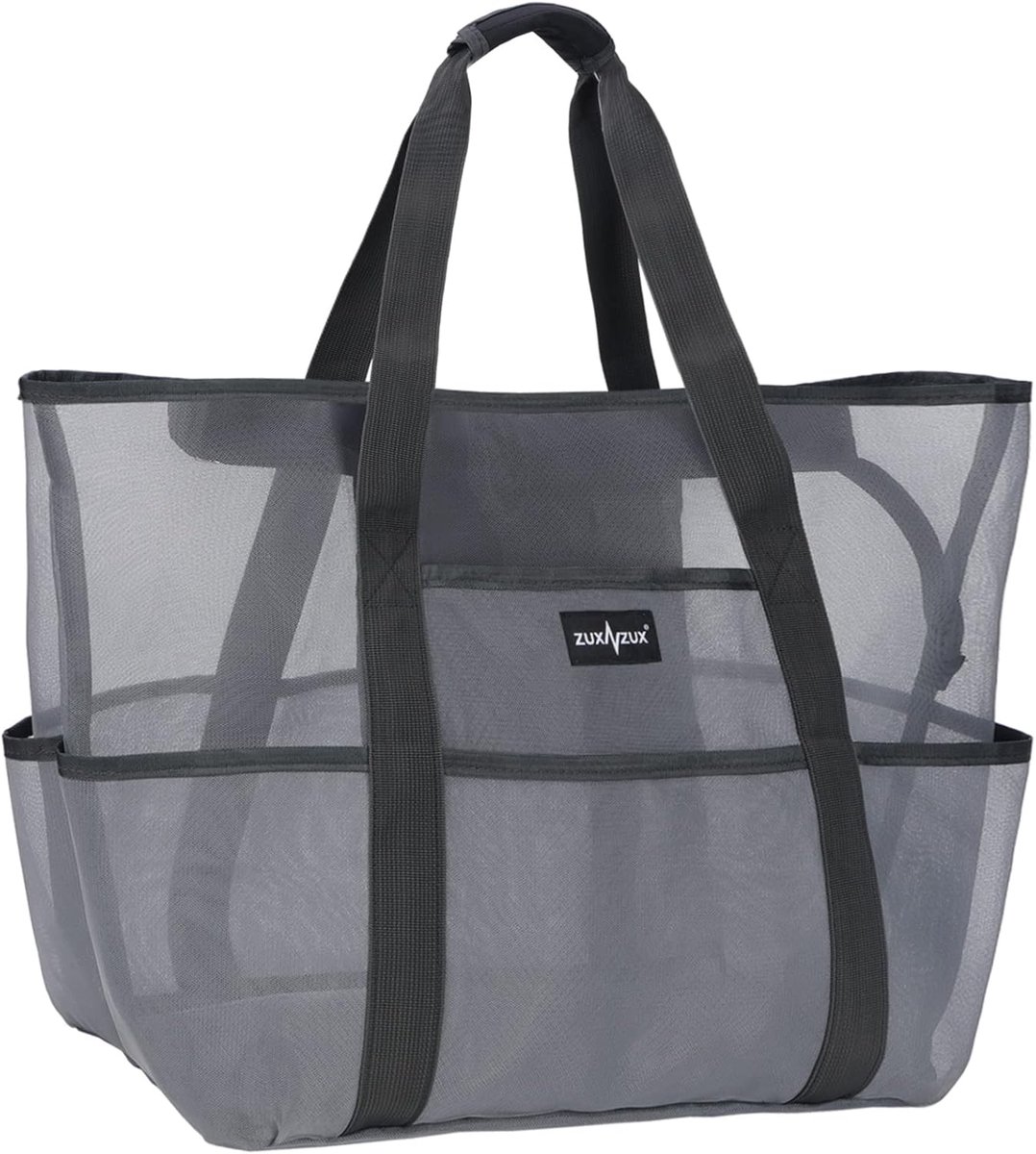 Thijox - Mesh Strandtas voor Dames, Grote Opvouwbare Zwemtas met Ritssluiting, Zanddicht en Waterbestendig, Ideaal voor Vakantie, Reizen, Picknick en