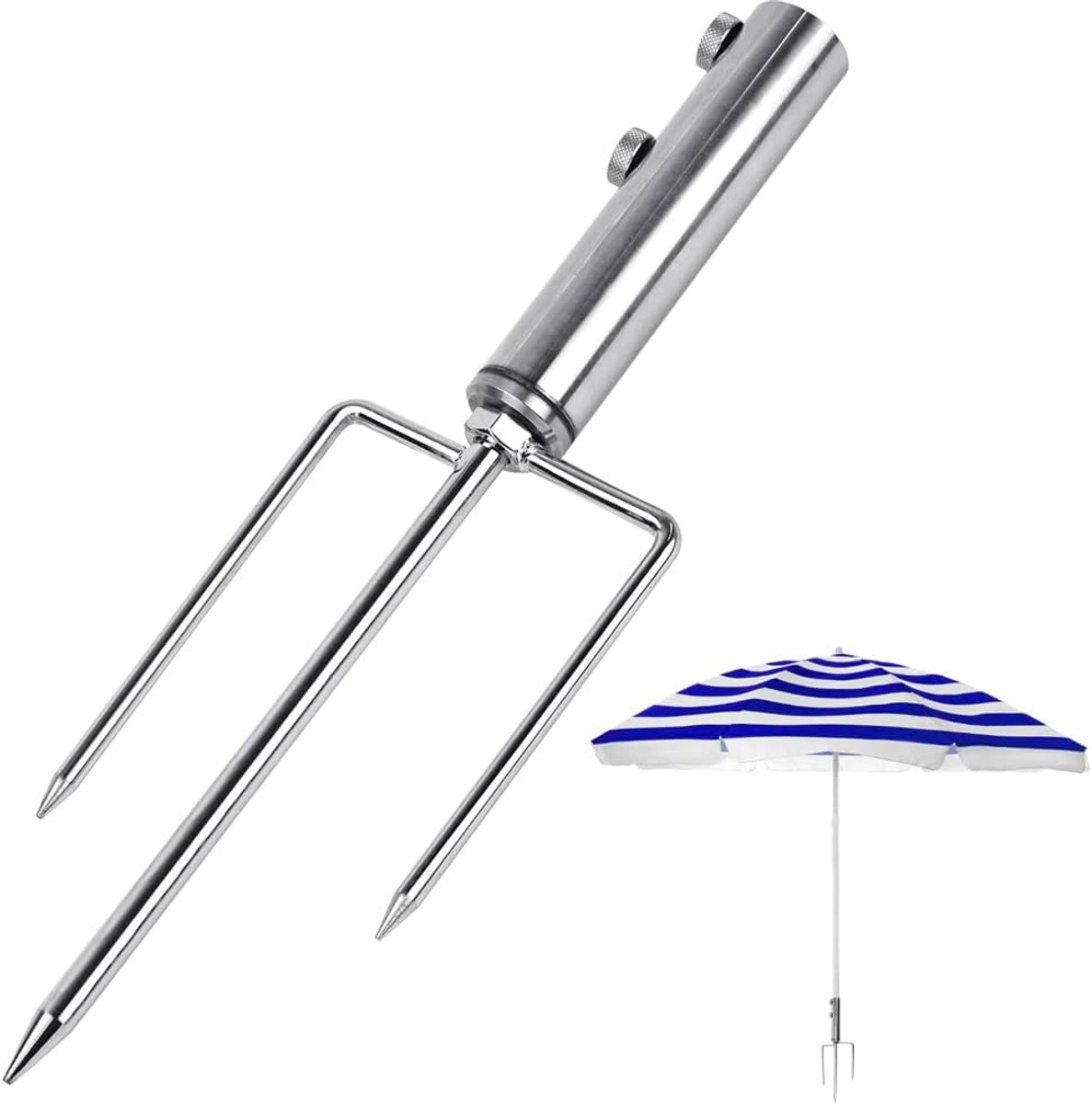 Parasolvoet Grondpen - Parasolhouder - Stabiel Parasol - Roestvrij Staal - 37 cm - Zilverkleurig