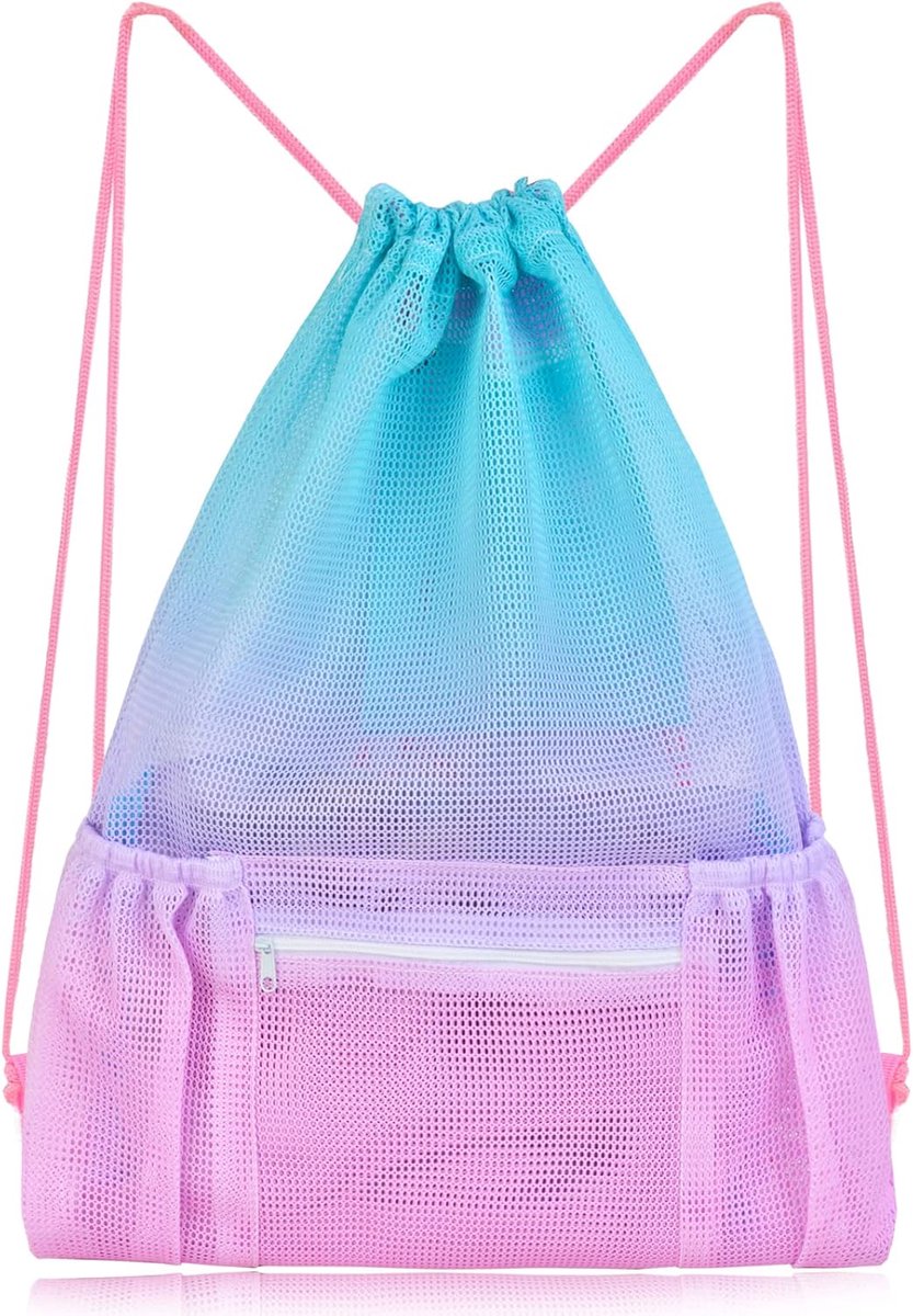 Mesh trekkingrugzak met ritsvak - strandtas voor zwemspullen - lichtgewicht en ademend - SnelShoppen