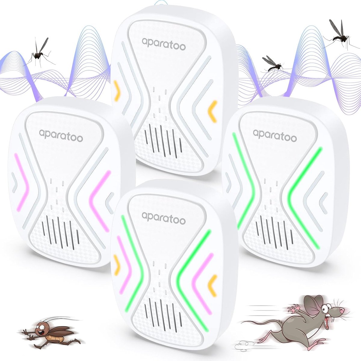 Thijox - Ultrasone Muizenafweer 360 Graden - 4 Stuks Plug-in Ongediertebestrijding met Ultrasoon Geluid voor Muizen, Ratten, Kakkerlakken en Muggen -