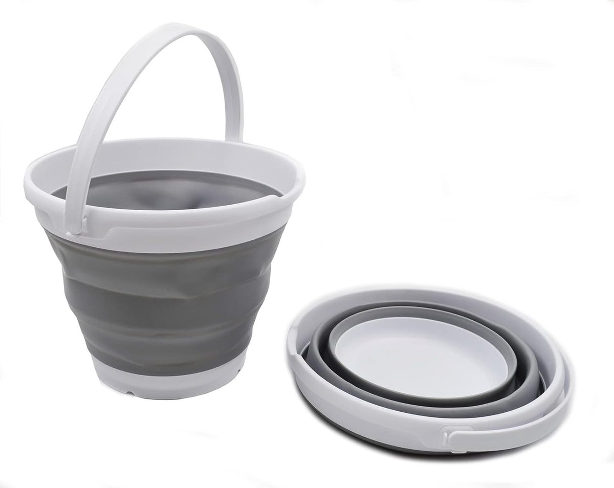 Thijox - Opvouwbare Emmer 10L Rond - Wit/Grijs - Ideaal voor Camping, Tuin, Keuken en Kinderen - Flexibele en Ruimtebesparende Oplossing
