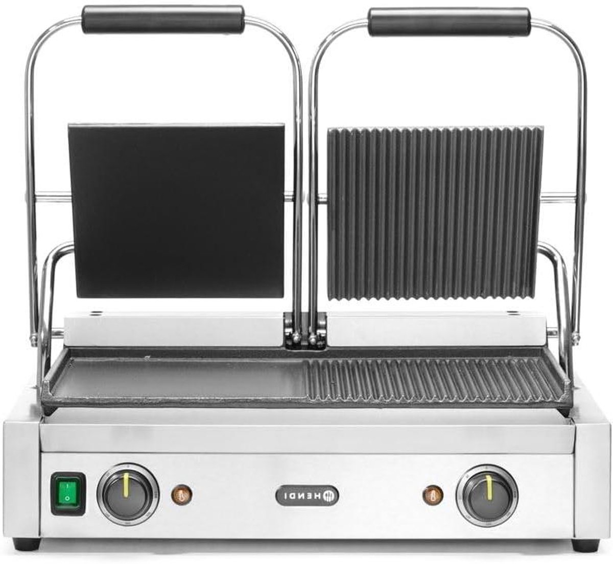 Contactgrill Dubbel - Panini Grill - Eten Grillen - Boven Geribbeld Onder Glad - 475x235mm Grilloppervlak - Zilver