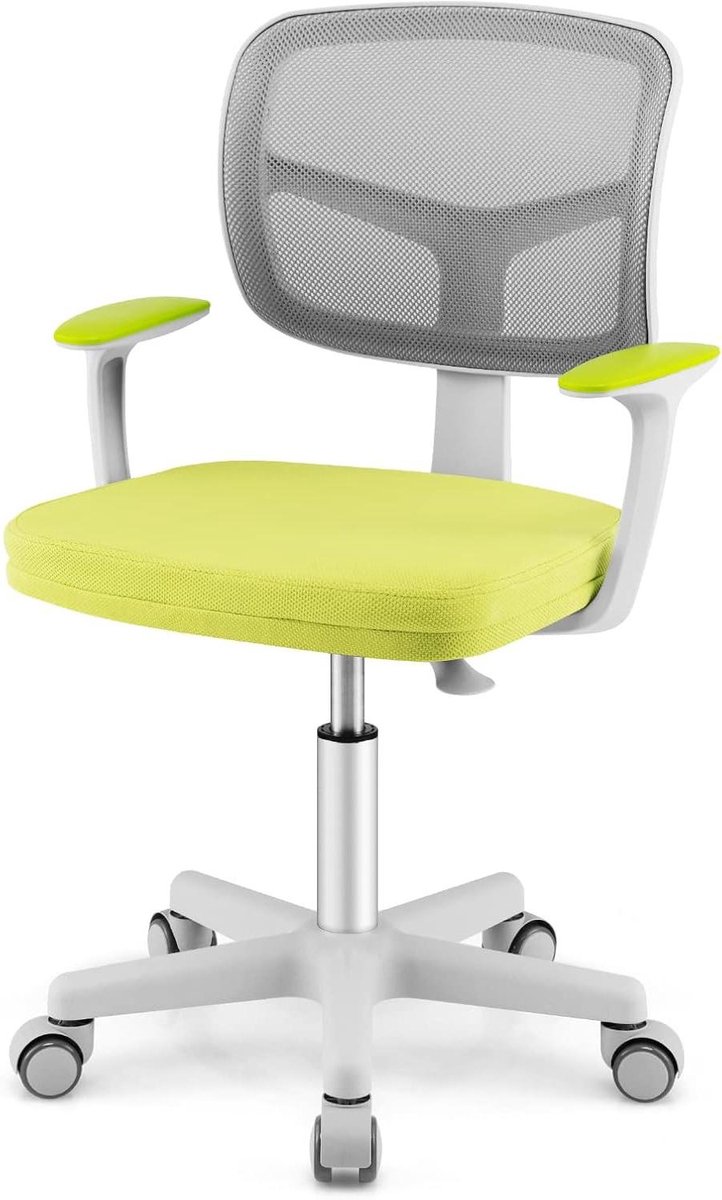 Kinderbureaustoel - Draaistoel Bureau - Comfortabel Studeren - Ergonomisch Ontwerp - Verstelbare Hoogte - Groen