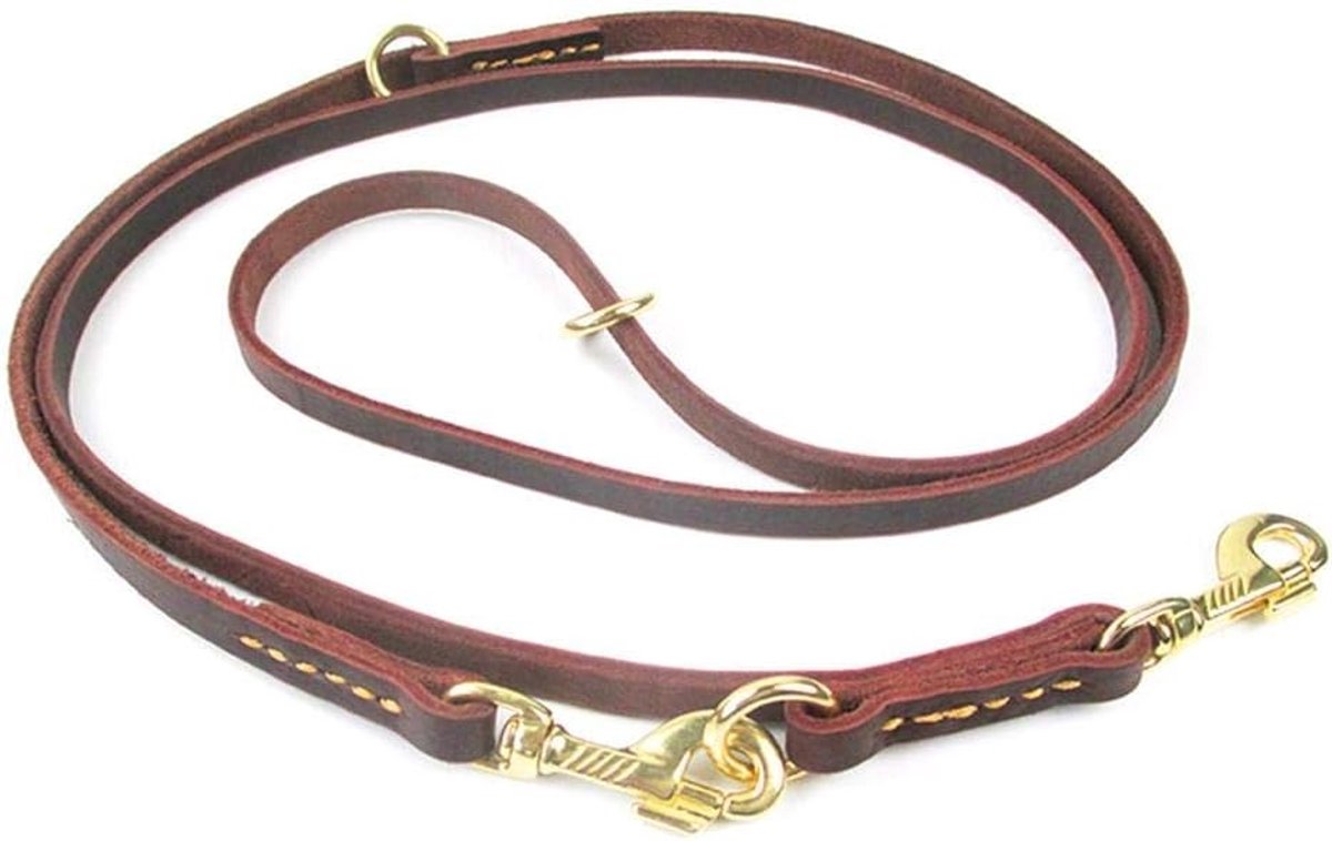 Verstelbare leren hondenriem met comfortabele handgreep voor twee honden, 230 x 1,2 cm, duurzaam en sterk