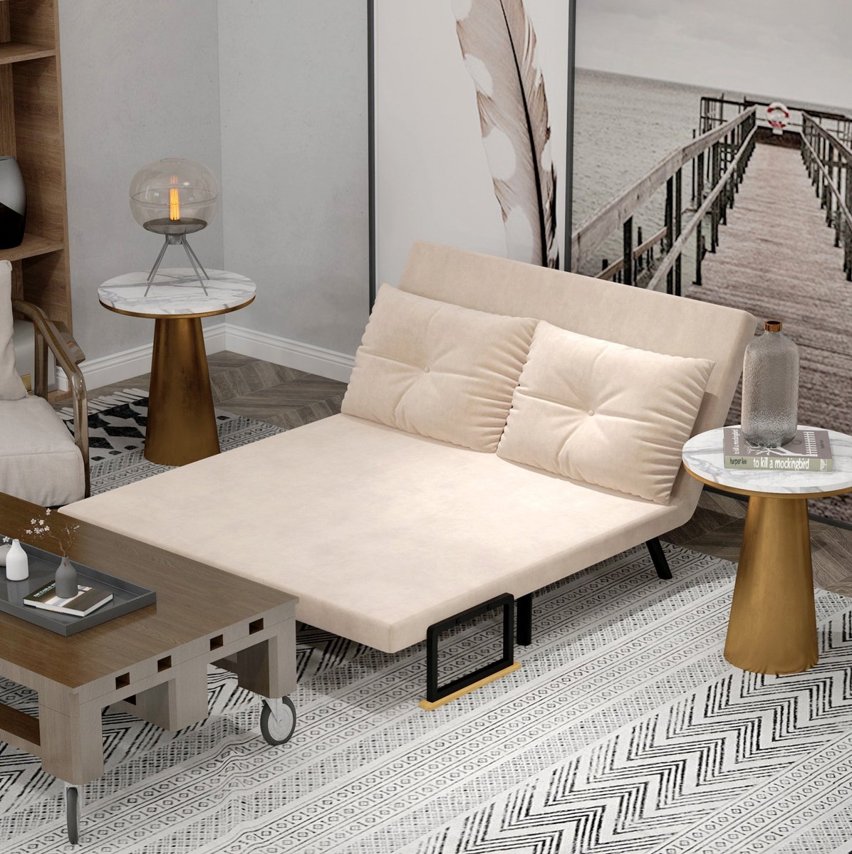 FloraGrace Relaxfauteuil - Verstelbare Rugleuning Met Slaapfunctie - Voor Woonkamer En Kleine Ruimtes - Polyester - Beige