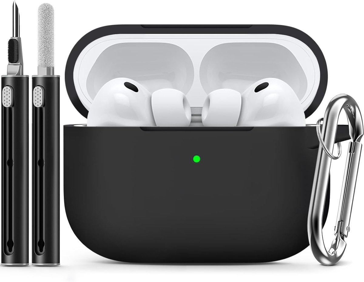 SnelShoppen - Silicone Beschermcase voor AirPods Pro 3 met 3-in-1 Reinigingskit - Zwart - Unisex Ontwerp - Perfecte Pasvorm voor 2025
